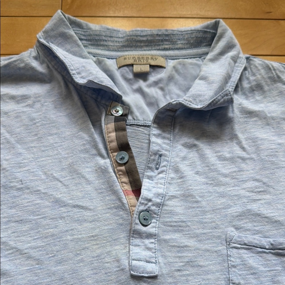 Burberry Light Blue Cotton Polo Shirt with Signature Trim